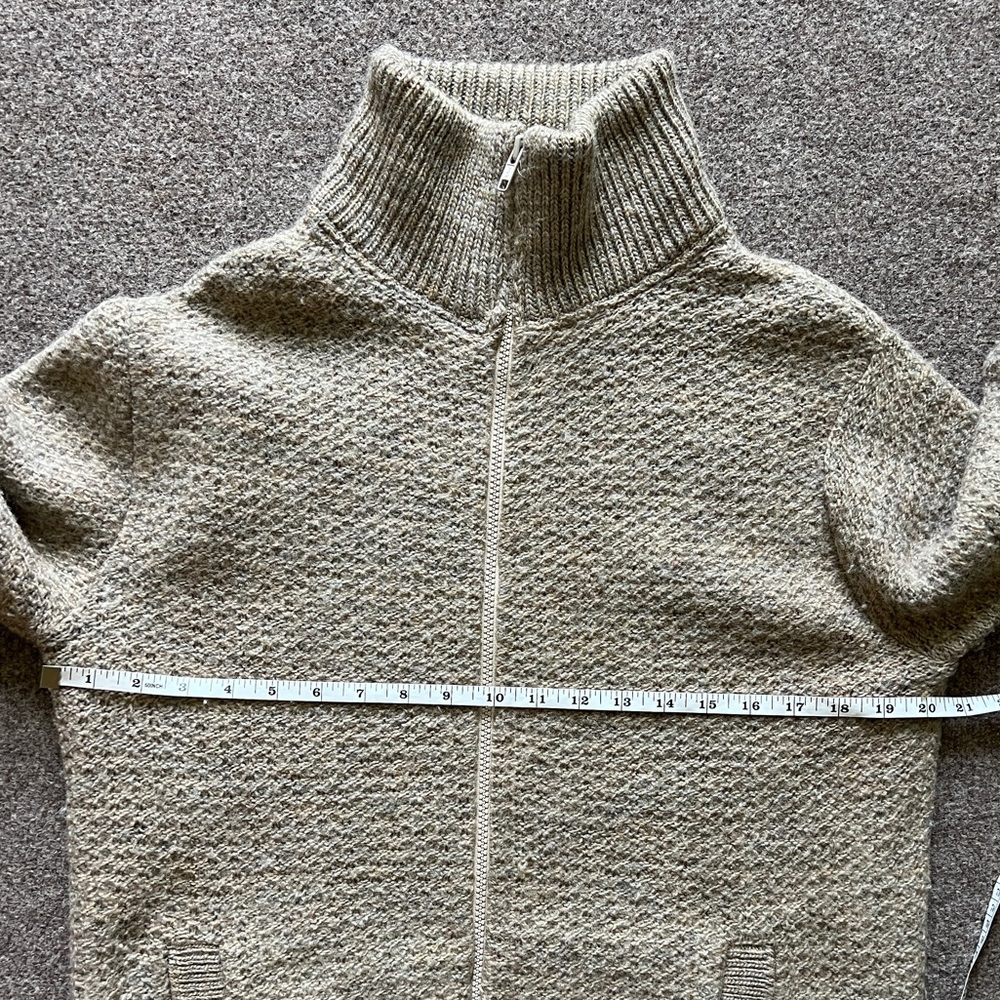 Vintage LL Bean 100% Wool Zip Up Cardigan Knit Sweater Beige Women M Made In USA - Picture 11 of 12